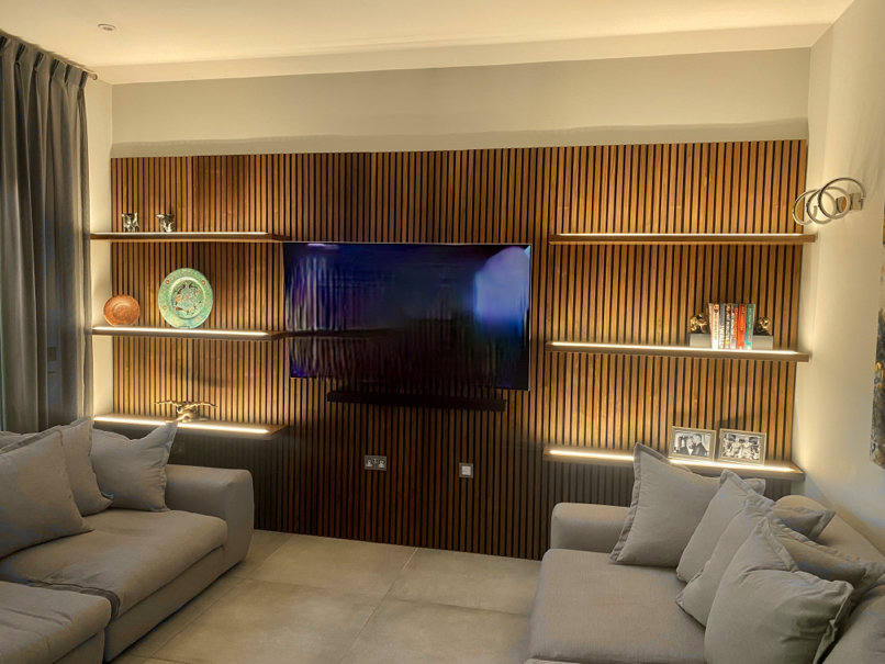 Walnut floating shelves