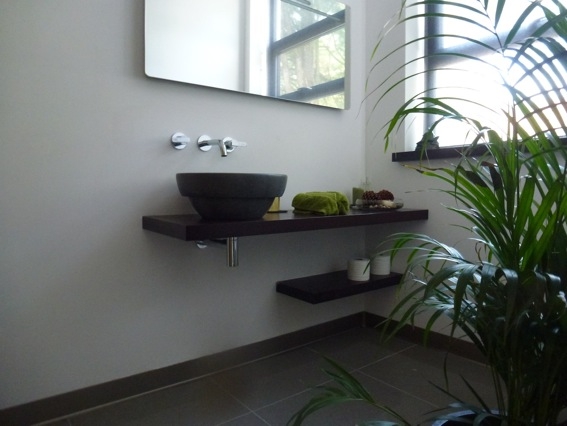 en-suite wenge basin floating shelves